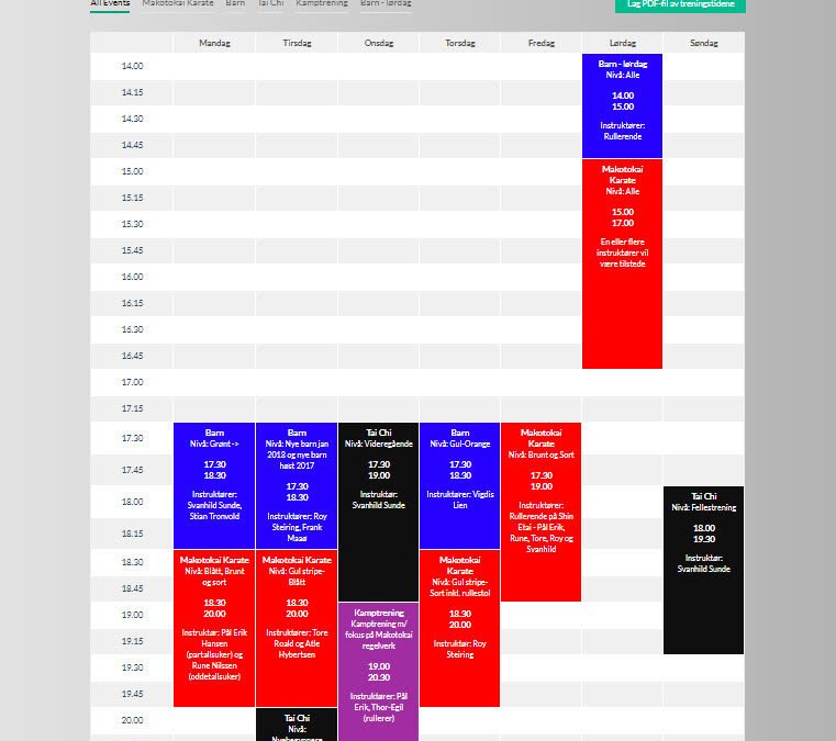 Endring i treningstidene på mandag og torsdag